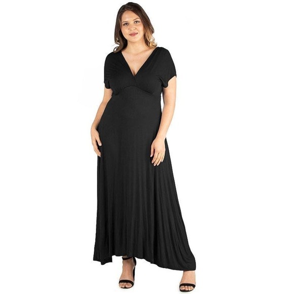 24SEVEN COMFORT APPAREL Black Plus Size Empire Waist V-neck Maxi Dress Sz 2X - Picture 1 of 5